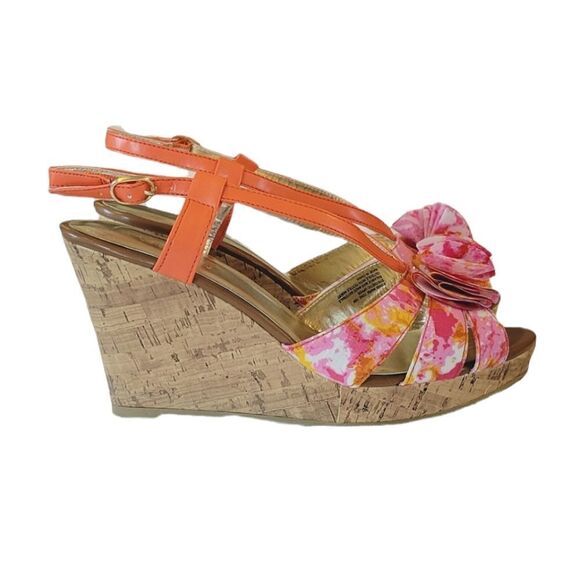 Lane Bryant Tangerine Floral Patterned Wedge Espadrille Sandals Size 10W - Picture 3 of 10